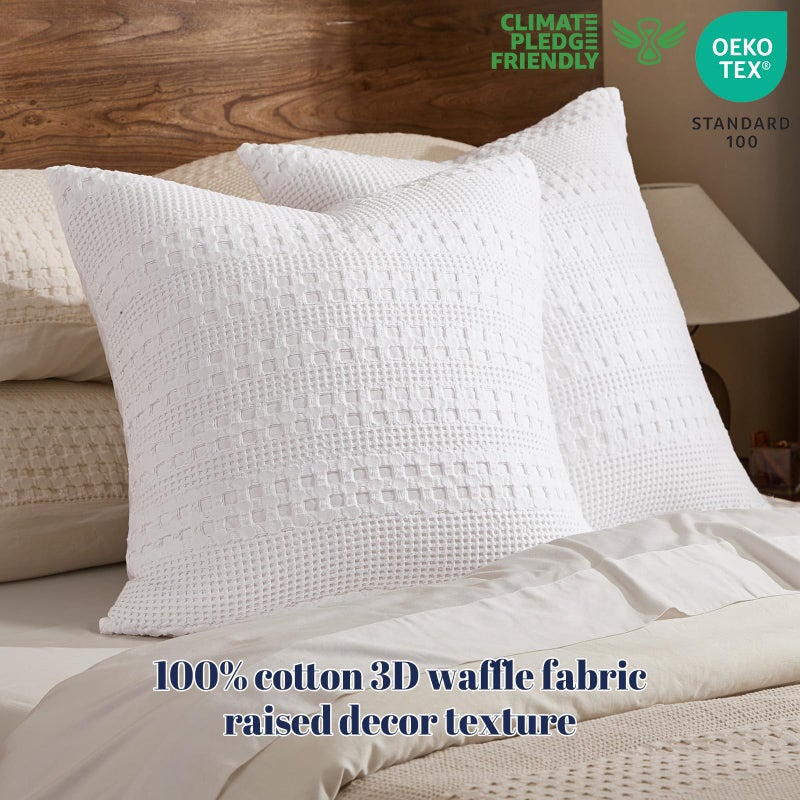 PHF 100% Cotton Waffle Weave Euro Sham Covers, 2 Pack 26" x 26" Bed Pillow Covers for Elegant Home Decor, No Filling, Luxury Aesthetic Soft Euro Pillow Cases for Bed, White - Image 3